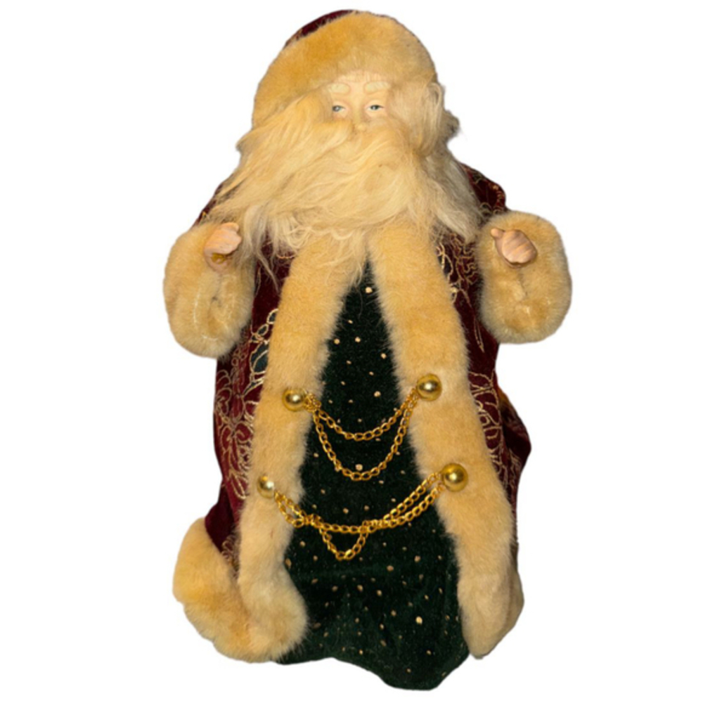 Vintage Santa 12" Unbranded Red and Green Christmas Tree Topper 80s